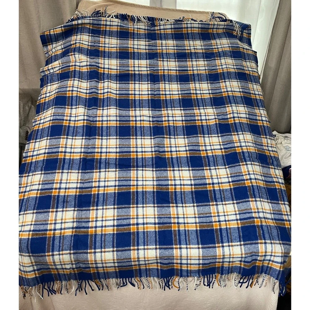 Pendleton Tillamook Blue Plaid Wool Motor Robe Leather Carrier 52in x 66in NEW